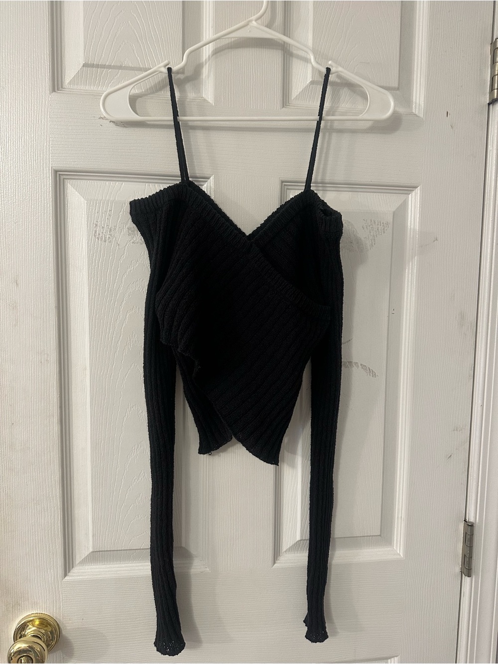silence + noise Black Asymmetrical Wrap Ribbed Camisole